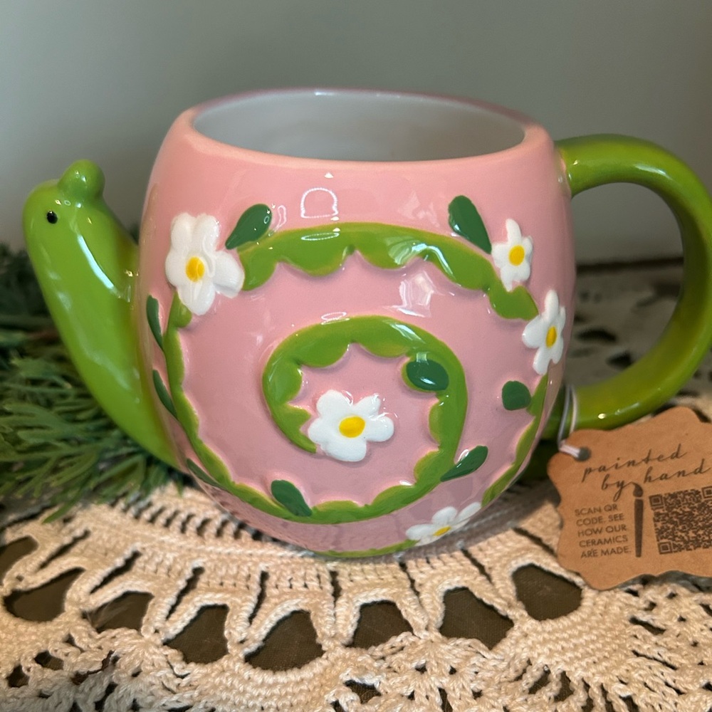 NWT Lang Whimsical Snail-Shaped Ceramic Mug with Floral Design